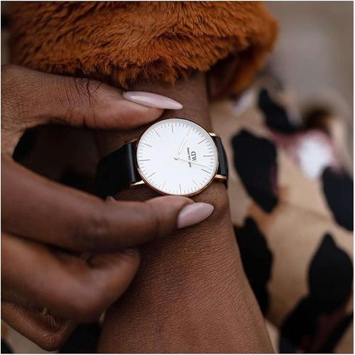 Daniel Wellington Unisex Classic Sheffield Watch, 36 mm, Leather, -Black , Rose Gold