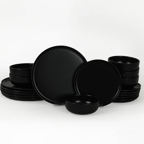 18 Piece Stoneware Matte Reactive Glaze Service for 6 Plates Side Plate And Bowls Dinnerware Tableware Set - Black