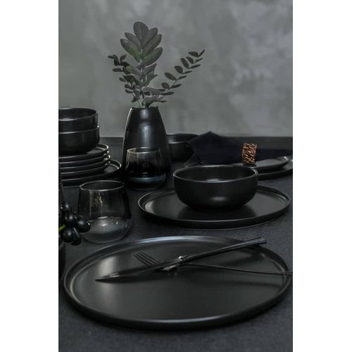 18 Piece Stoneware Matte Reactive Glaze Service for 6 Plates Side Plate And Bowls Dinnerware Tableware Set - Black
