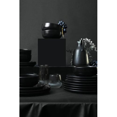 18 Piece Stoneware Matte Reactive Glaze Service for 6 Plates Side Plate And Bowls Dinnerware Tableware Set - Black
