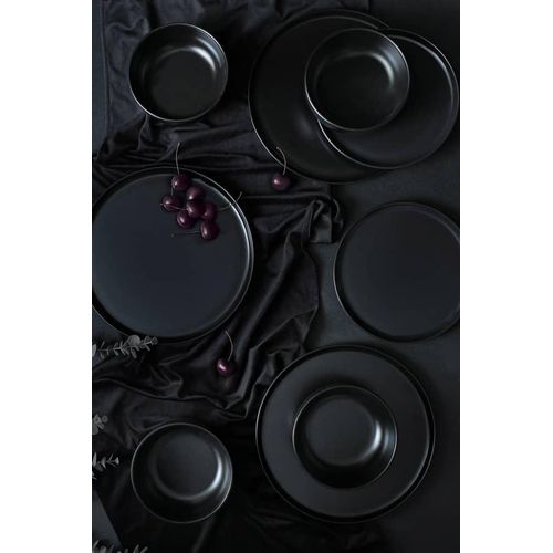 18 Piece Stoneware Matte Reactive Glaze Service for 6 Plates Side Plate And Bowls Dinnerware Tableware Set - Black