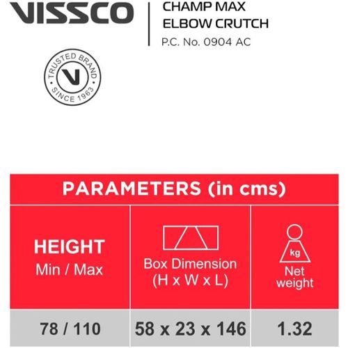 Visco Elbow Crutch for Physically Challenged With Adjustable Height & Movable Elbow Support, Light Weight (Grey)