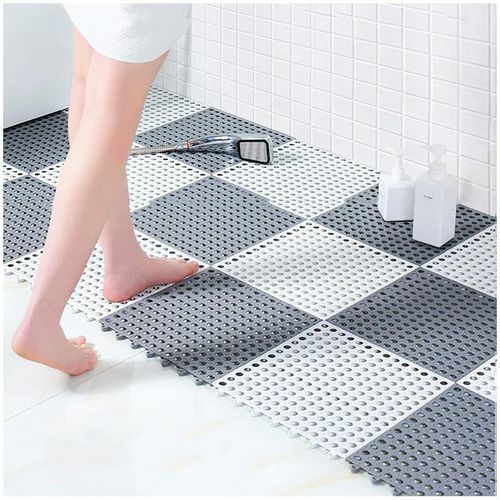 8 pack Splicing Floor Mat Hotel Household Bathroom Anti-Slip Mat Waterproof Hollow Shower Room Bath Mat Plastic Anti-Drop Mat -pink