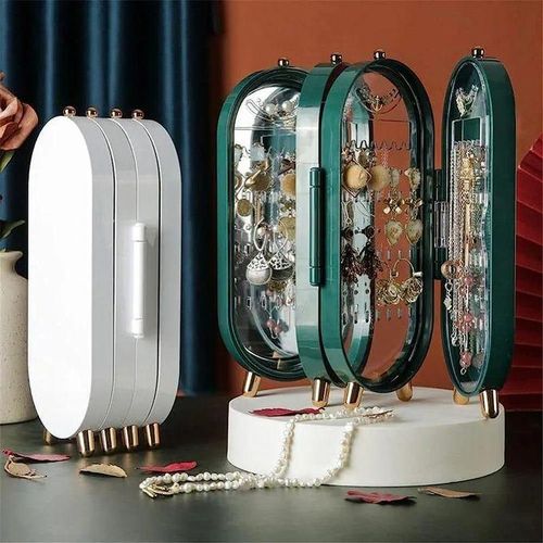 Earring Holder Stand Jewelry Storage Box for Women Foldable Acrylic Jewelry Display Stand Box Travel Rings Jewelry Case Rack With Mirror Necklace Organizer