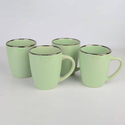 16-Piece Ceramic Stoneware Metallic Rim Dinner Plates Set Dessert Sideplates Cups Bowls Dinnerware Set- Green