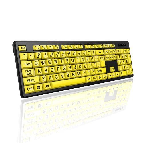 Wired Keyboard  Yellow Large Character Keyboard for Elderly,High Compatibility USB PlugandPlay Large Key Design, High Contrast, Quiet Typing, Splashproof and Fast Transmission for Elder Visually Impaired Users''