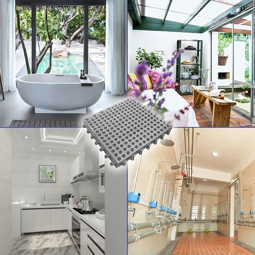 10Pack Drainage Interlocking Floor Mats, 12&rdquo;x12&rdquo; Non-Slip Shower Bathroom Pool Tiles for Flooring, Soft PVC Splicing Modular Cushion Mat, Vented Floor Tile for Locker Room Basement Stairs