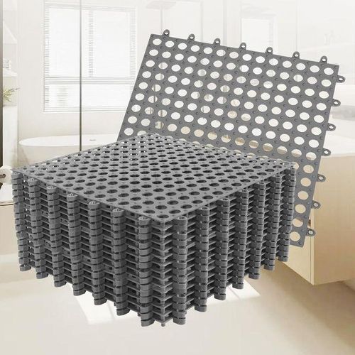 16Pack Interlocking Floor Tiles Soft PVC Non Slip Shower Floor Mat,Non-Slip Pool Bathtub Drain Tiles for Flooring,Splicing Waterproof Mat for Bath,Garden,Shower,Pool,Gyms,Deck,Gray