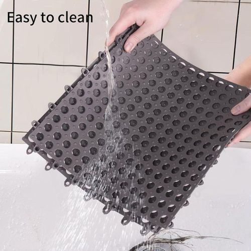 16Pack Interlocking Floor Tiles Soft PVC Non Slip Shower Floor Mat,Non-Slip Pool Bathtub Drain Tiles for Flooring,Splicing Waterproof Mat for Bath,Garden,Shower,Pool,Gyms,Deck,Gray