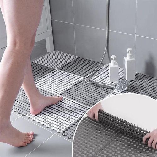 16Pack Interlocking Floor Tiles Soft PVC Non Slip Shower Floor Mat,Non-Slip Pool Bathtub Drain Tiles for Flooring,Splicing Waterproof Mat for Bath,Garden,Shower,Pool,Gyms,Deck,Gray