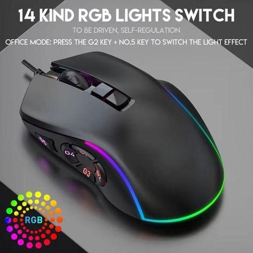 1PC Professional RGB 10 Keys Gaming ESports Optical Mechanical Wired Mouse 7200 DPI for PC Laptops black