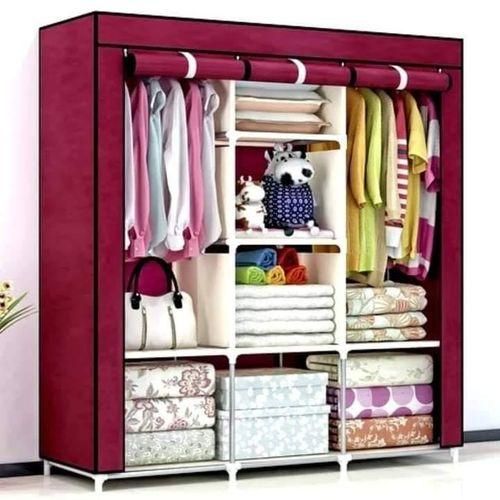 Column Metallic Flame Wardrobe With Cloth On & Zip - Maroon Winered Brown