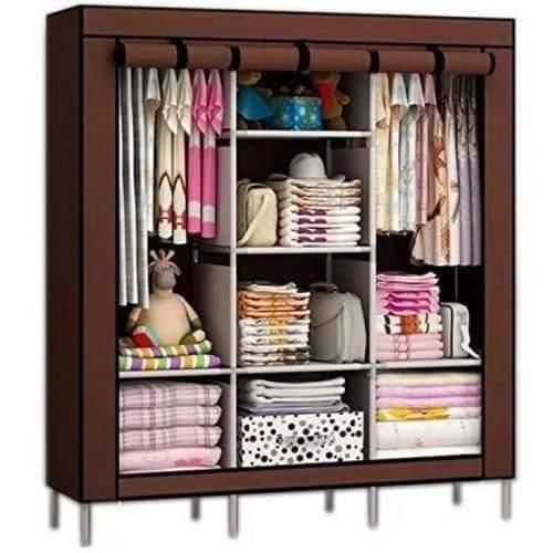 Column Metallic Flame Wardrobe With Cloth On & Zip - Maroon Winered Brown