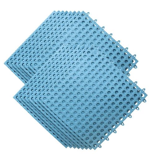 20Pcs Interlocking Soft PVC Floor Tiles, No-Slip Pool Shower Bathroom Kitchen Mat with Drain Hole 11.8'' x 11.8'' Decking Tiles Outdoor and Indoor (20Pcs Blue)