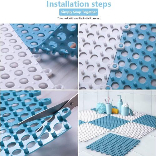20Pcs Interlocking Soft PVC Floor Tiles, No-Slip Pool Shower Bathroom Kitchen Mat with Drain Hole 11.8'' x 11.8'' Decking Tiles Outdoor and Indoor (20Pcs Blue)