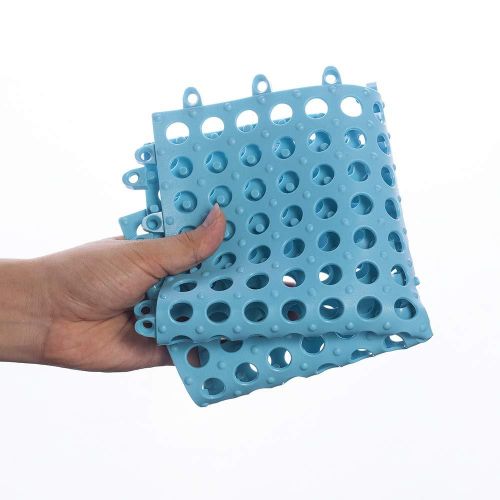 20Pcs Interlocking Soft PVC Floor Tiles, No-Slip Pool Shower Bathroom Kitchen Mat with Drain Hole 11.8'' x 11.8'' Decking Tiles Outdoor and Indoor (20Pcs Blue)