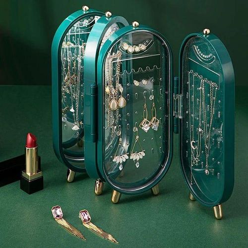 Earring Holder Stand Jewelry Storage Box for Women Foldable Acrylic Jewelry Display Stand Box Travel Rings Jewelry Case Rack With Mirror Necklace Organizer