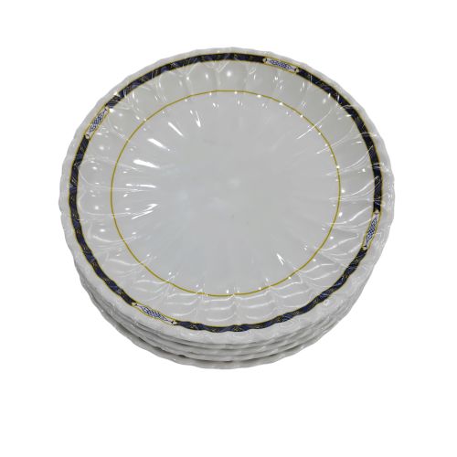 Set of 6 Dinner Melamine Plates with a Gold Line _ White