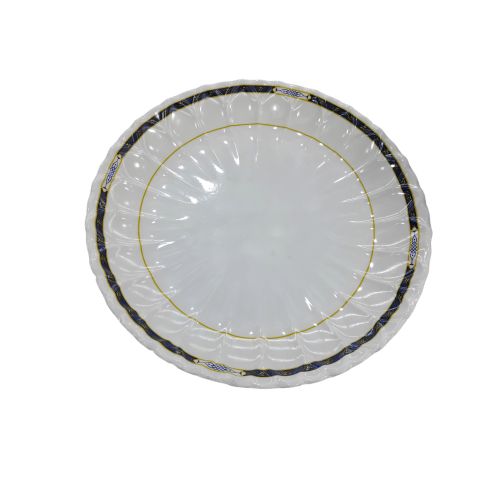 Set of 6 Dinner Melamine Plates with a Gold Line _ White