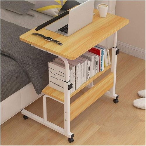 88x45.5x7.5cm Height Adjustable Overbed Corner Mobile Computer Work Sit-Stand Desk Rolling Laptop Table Workstation With Castors For Home Office Study Bedrooms Adjustable  Writing With Storage Gaming Table Cart with Wheels -Multicolor