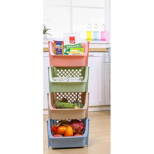 4Pcs Stackable Storage Basket Organizer for Food Snacks Toys Toiletries Plastic Storage Bins