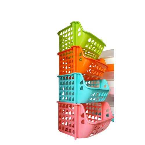 4Pcs Stackable Storage Basket Organizer for Food Snacks Toys Toiletries Plastic Storage Bins