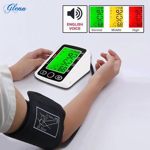 Arm Blood Pressure Monitor Meter-LCD Digital Display BP Machine with Voice White