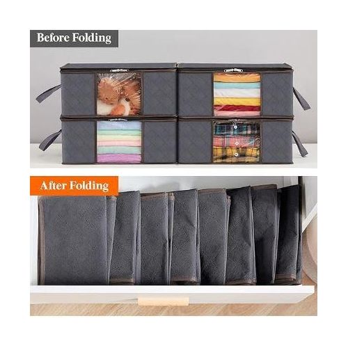 3-Pack Clothes Storage, Foldable Blanket Storage Bags, Storage Containers For Organizing Bedroom, Closet, Clothing, Comforter, Organization And Storage With Lids And Handle, Gray