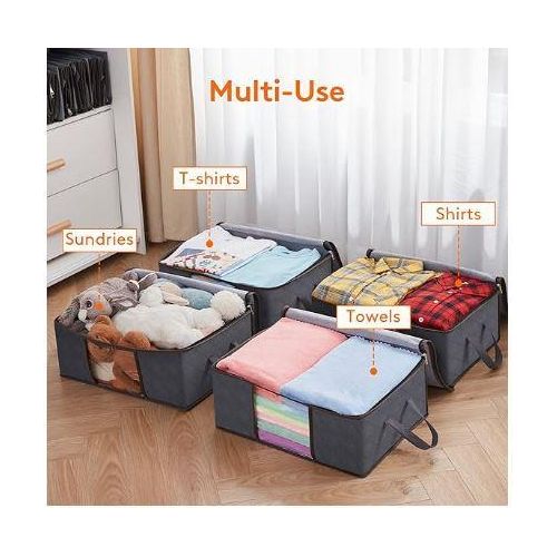 3-Pack Clothes Storage, Foldable Blanket Storage Bags, Storage Containers For Organizing Bedroom, Closet, Clothing, Comforter, Organization And Storage With Lids And Handle, Gray