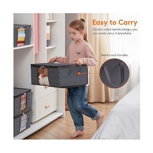 3-Pack Clothes Storage, Foldable Blanket Storage Bags, Storage Containers For Organizing Bedroom, Closet, Clothing, Comforter, Organization And Storage With Lids And Handle, Gray