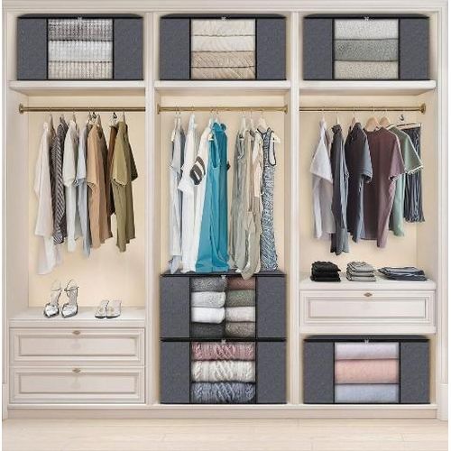 3-Pack Clothes Storage, Foldable Blanket Storage Bags, Storage Containers For Organizing Bedroom, Closet, Clothing, Comforter, Organization And Storage With Lids And Handle, Gray