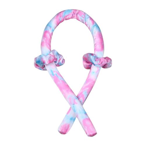 Women Heatless Curling Rod Headband Silk Ribbon Soft Wave Pink Tie-Dye
