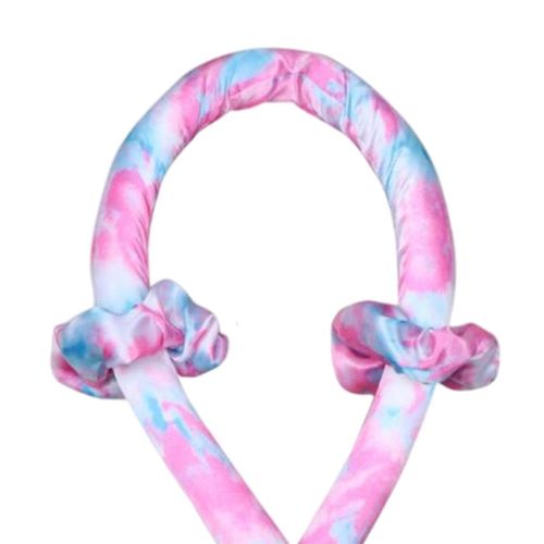 Women Heatless Curling Rod Headband Silk Ribbon Soft Wave Pink Tie-Dye