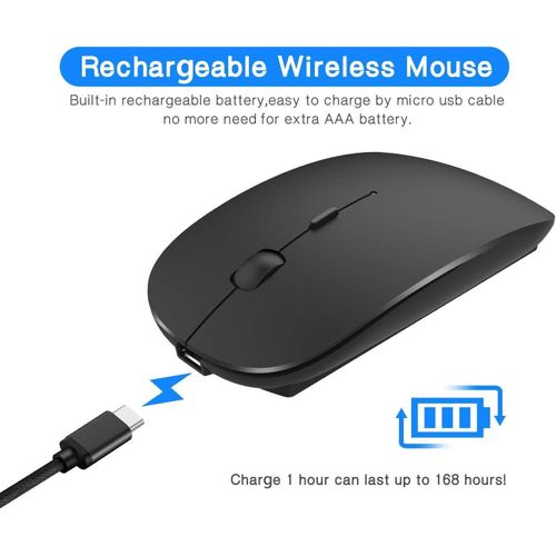 Tecsa Bluetooth Wireless Mouse, Dual Mode Slim Rechargeable Wireless Mouse Silent Cordless Mouse with Bluetooth 4.0 and 2.4G Wireless, Compatible with Laptop, PC, Windows Mac Android OS Tablet (Black)