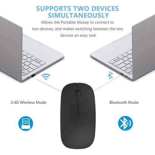Tecsa Bluetooth Wireless Mouse, Dual Mode Slim Rechargeable Wireless Mouse Silent Cordless Mouse with Bluetooth 4.0 and 2.4G Wireless, Compatible with Laptop, PC, Windows Mac Android OS Tablet (Black)