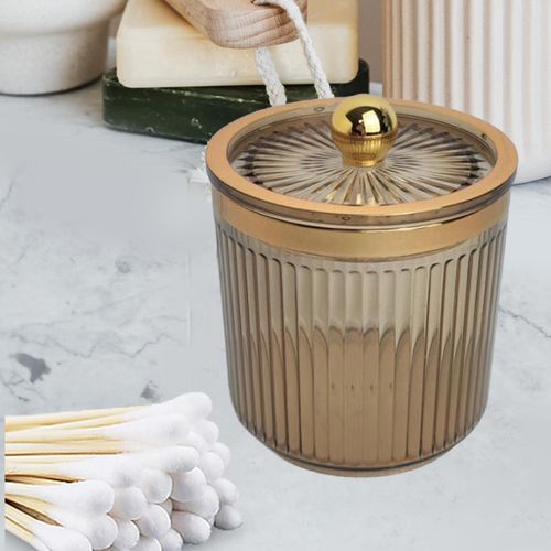 Makeup Cotton Swab Ball Pad Holder With Lid Qtip Amber