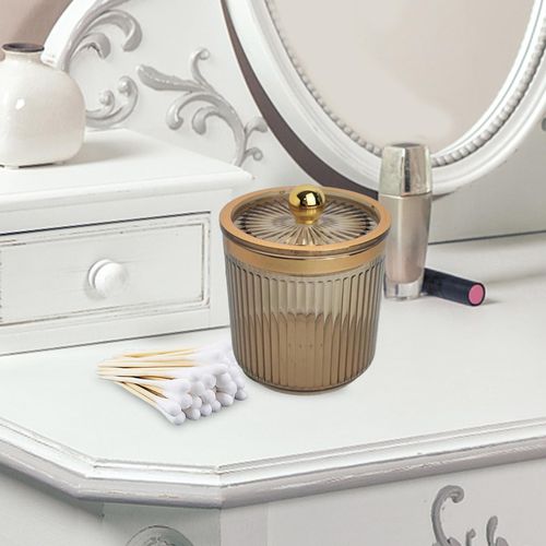 Makeup Cotton Swab Ball Pad Holder With Lid Qtip Amber