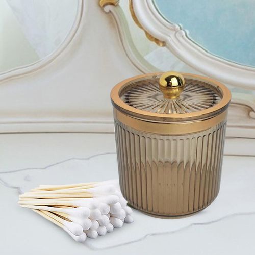 Makeup Cotton Swab Ball Pad Holder With Lid Qtip Amber