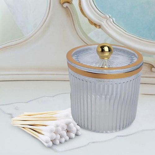 Makeup Cotton Swab Ball Pad Holder With Lid Qtip White
