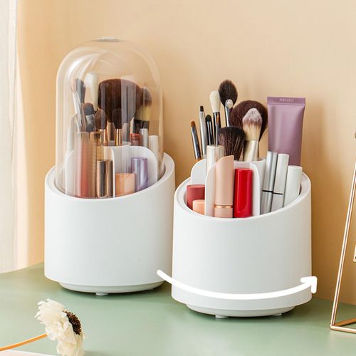 Rotating Makeup Brush Holder 6 Compartments Pen Cup Desk White no Lid