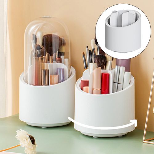 Rotating Makeup Brush Holder 6 Compartments Pen Cup Desk White no Lid