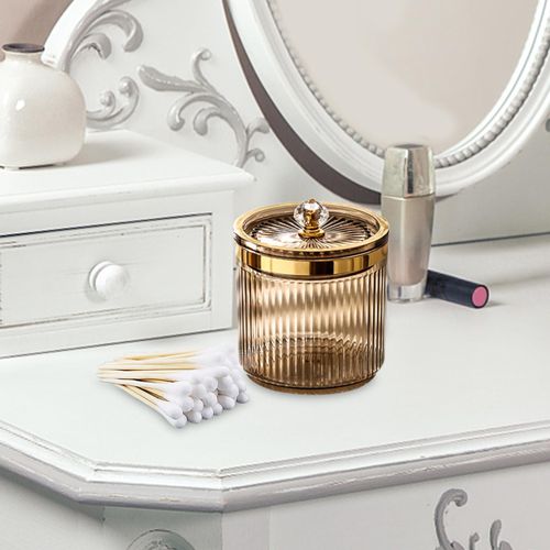 Makeup Cotton Swab Ball Pad Holder With Lid Storage Brown