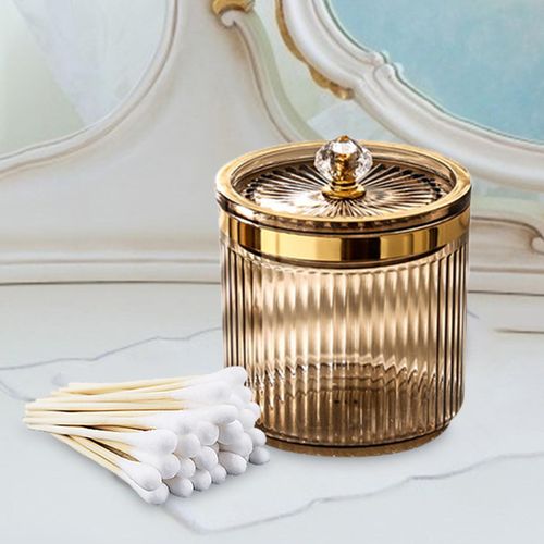 Makeup Cotton Swab Ball Pad Holder With Lid Storage Brown