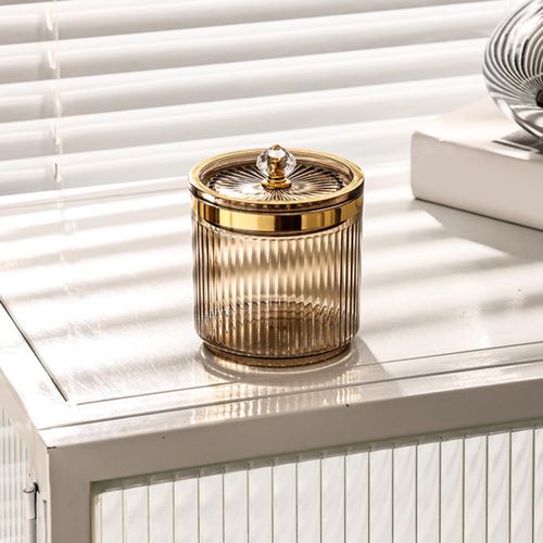 Makeup Cotton Swab Ball Pad Holder With Lid Storage Brown