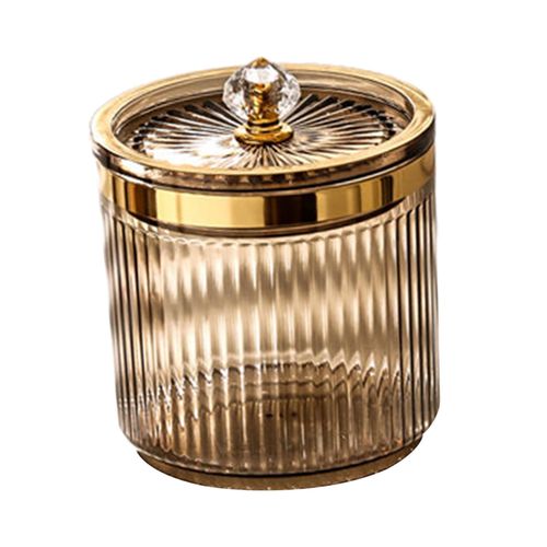 Makeup Cotton Swab Ball Pad Holder With Lid Storage Brown