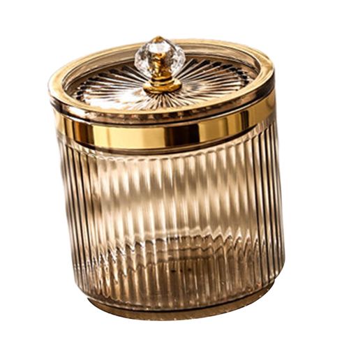 Makeup Cotton Swab Ball Pad Holder With Lid Storage Brown