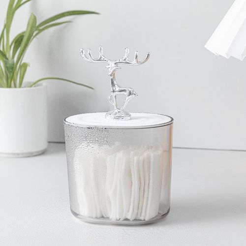 Cotton Swabs Holder With Lid Organizer Jar Storage Argent