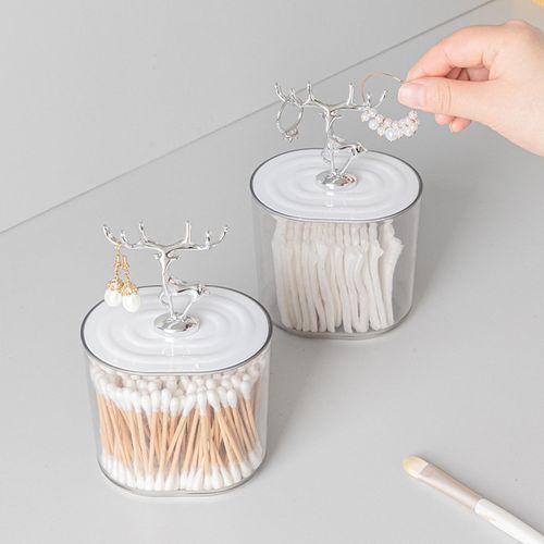 Cotton Swabs Holder With Lid Organizer Jar Storage Argent