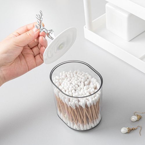 Cotton Swabs Holder With Lid Organizer Jar Storage Argent