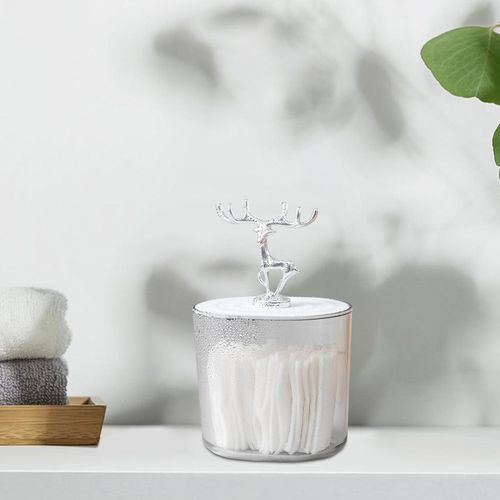 Cotton Swabs Holder With Lid Organizer Jar Storage Argent